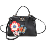 Fendi Black Leather Floral Mini Peekaboo Handbag