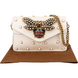 Gucci White Leather Queen Margaret Bee Shoulder Bag