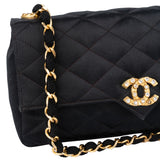 Chanel Quilted Velvet Crystal Single Flap Crossbody Bag