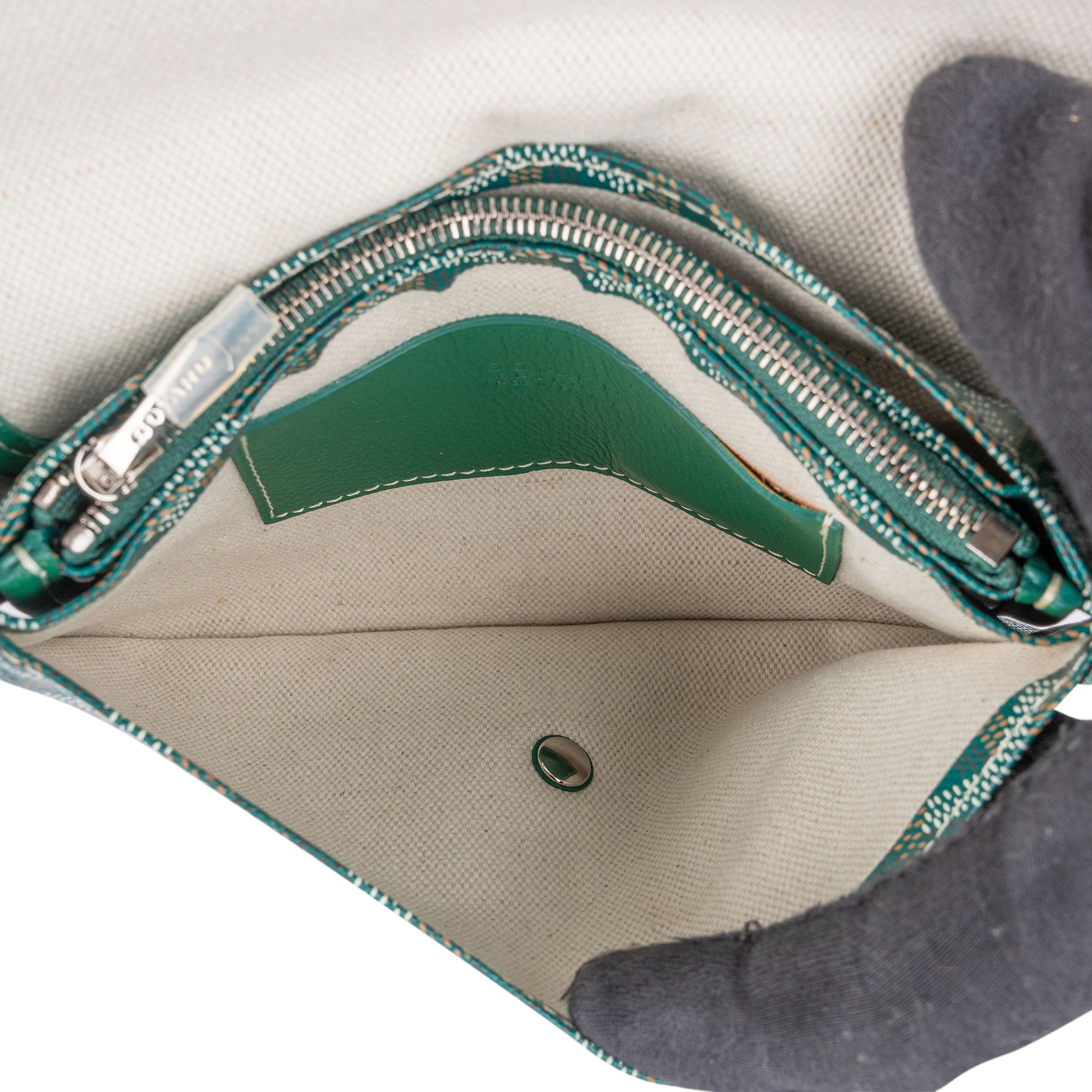 Goyard Green Goyardine Monogram Plumet Plat Crossbody Bag - vintageandkickz