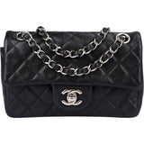 Chanel Quilted Caviar Leather Palladium Single Flap Crossbody Bag