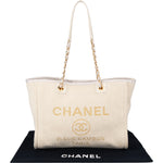 Chanel White Christmas Gold Tone Glitter Deauville Handbag - vintageandkickz
