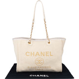 Chanel White Christmas Gold Tone Glitter Deauville Handbag - vintageandkickz