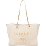 Chanel White Christmas Gold Tone Glitter Deauville Handbag - vintageandkickz