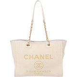 Chanel White Christmas Gold Tone Glitter Deauville Handbag - vintageandkickz