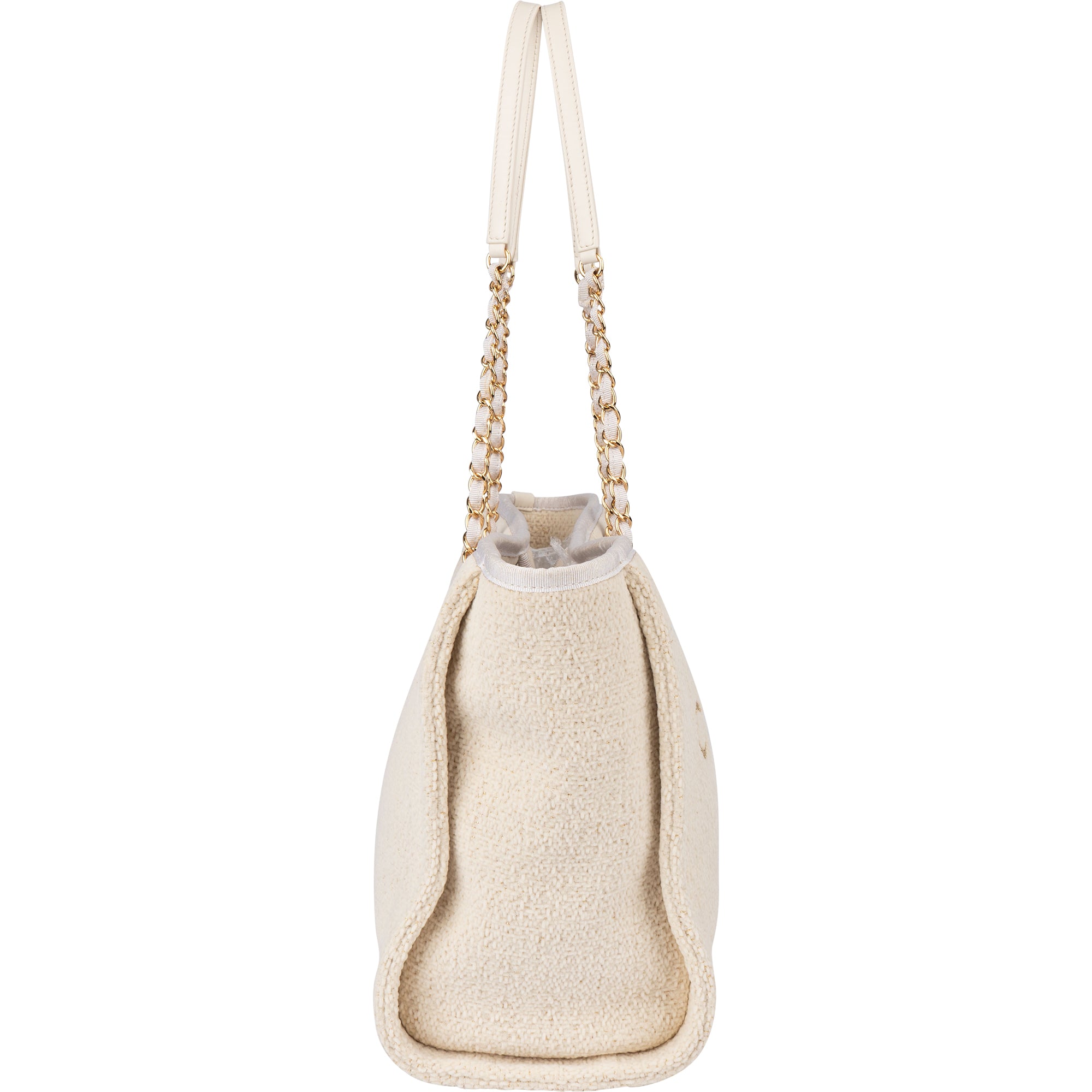 Chanel White Christmas Gold Tone Glitter Deauville Handbag - vintageandkickz