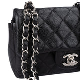 Chanel Quilted Caviar Leather Palladium Single Flap Crossbody Bag