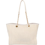 Chanel White Christmas Gold Tone Glitter Deauville Handbag - vintageandkickz