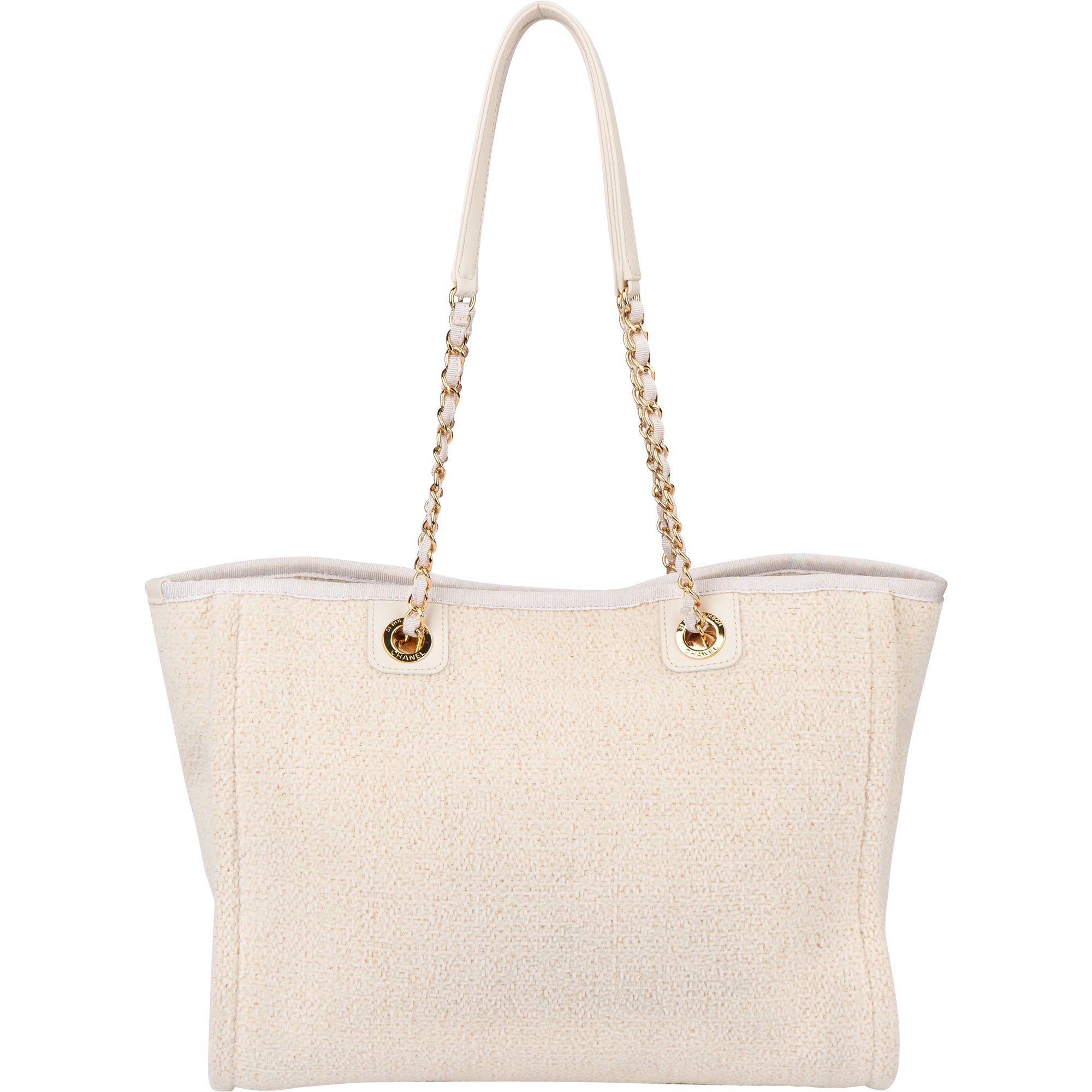 Chanel White Christmas Gold Tone Glitter Deauville Handbag - vintageandkickz