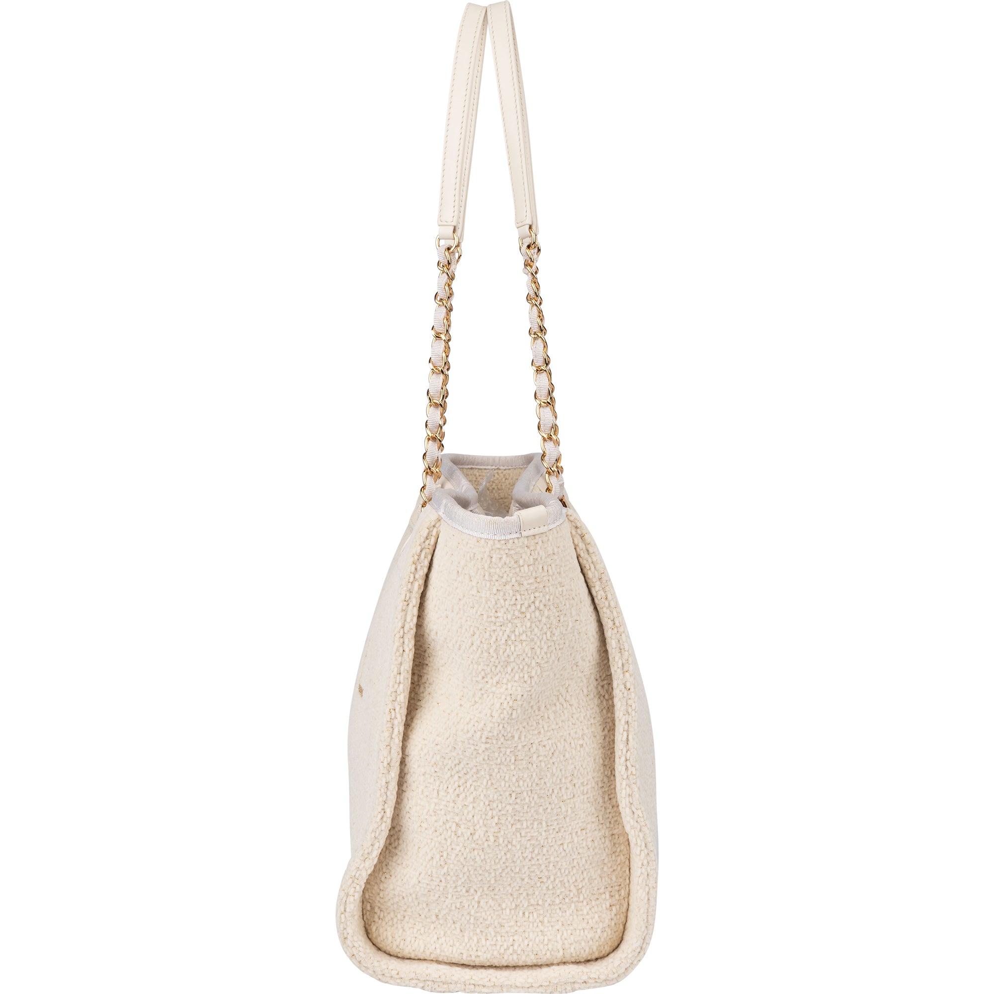 Chanel White Christmas Gold Tone Glitter Deauville Handbag - vintageandkickz