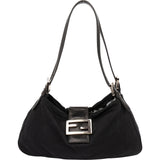 Fendi Black Cotton Baguette Buckle Shoulder Bag