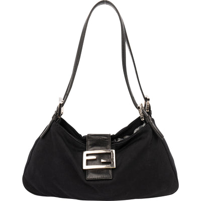 Fendi Black Cotton Baguette Buckle Shoulder Bag