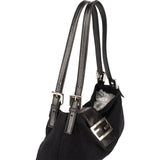 Fendi Black Cotton Baguette Buckle Shoulder Bag