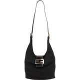 Fendi Black Cotton Baguette Buckle Shoulder Bag