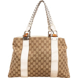 Gucci Monogram GG Canvas Leather Bamboo Woven Handle Shoulder Bag