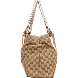 Gucci Monogram GG Canvas Leather Bamboo Woven Handle Shoulder Bag