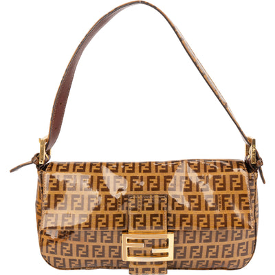 Fendi FF Patent Monogram Baguette Handbag