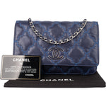 Chanel Bleu Quilted Stitch Lambskin Wallet On Chain Crossbody Bag - vintageandkickz