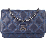 Chanel Bleu Quilted Stitch Lambskin Wallet On Chain Crossbody Bag - vintageandkickz