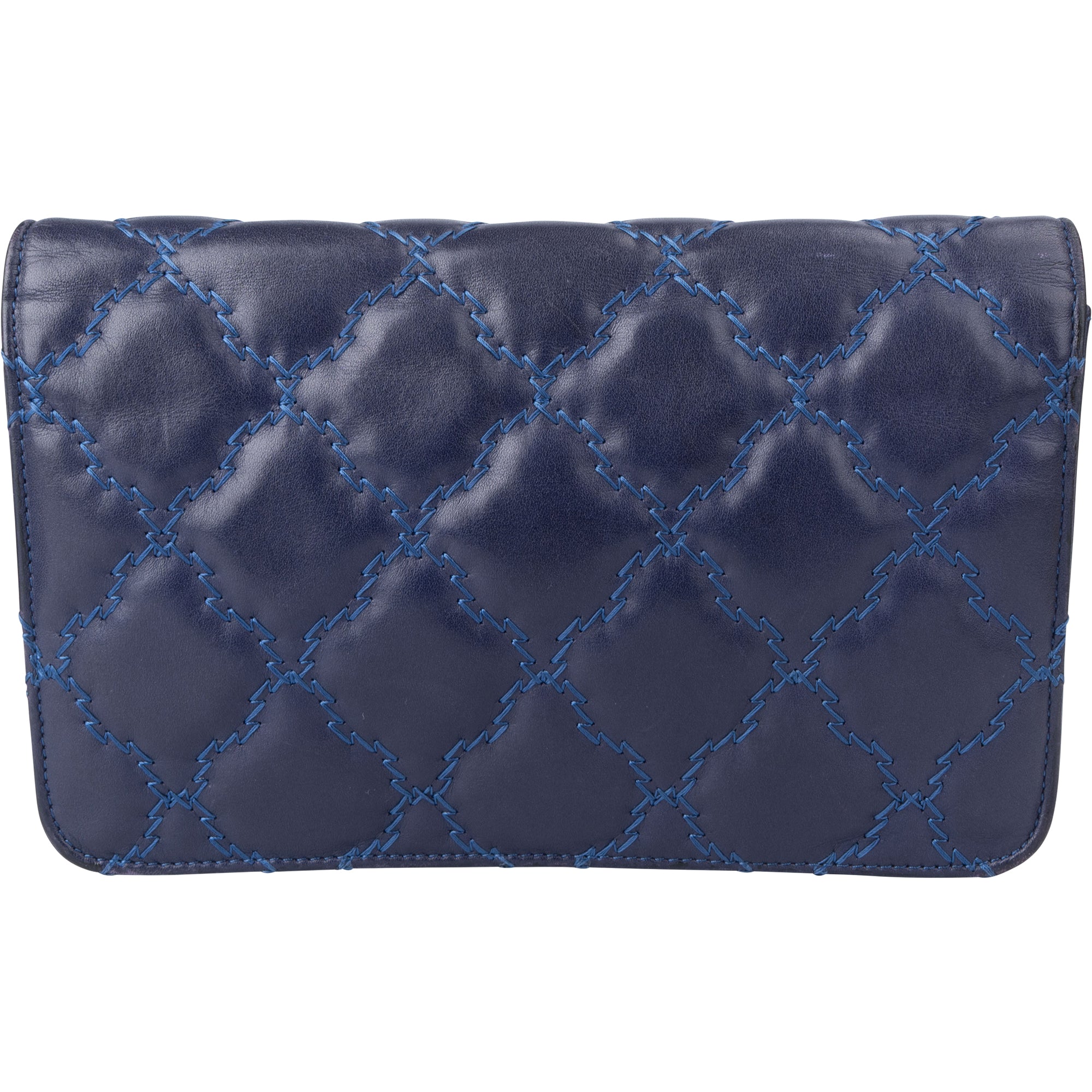Chanel Bleu Quilted Stitch Lambskin Wallet On Chain Crossbody Bag - vintageandkickz