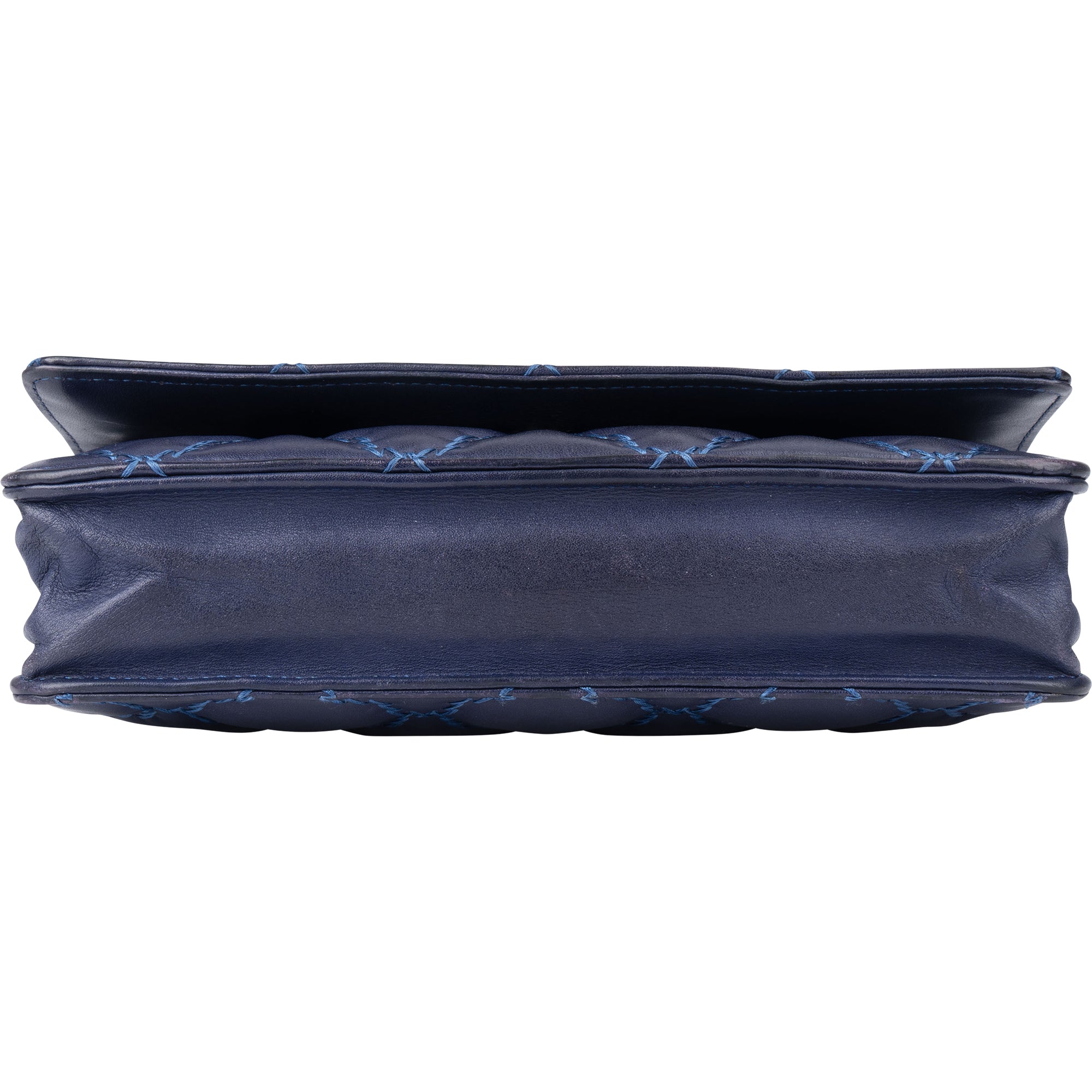 Chanel Bleu Quilted Stitch Lambskin Wallet On Chain Crossbody Bag - vintageandkickz
