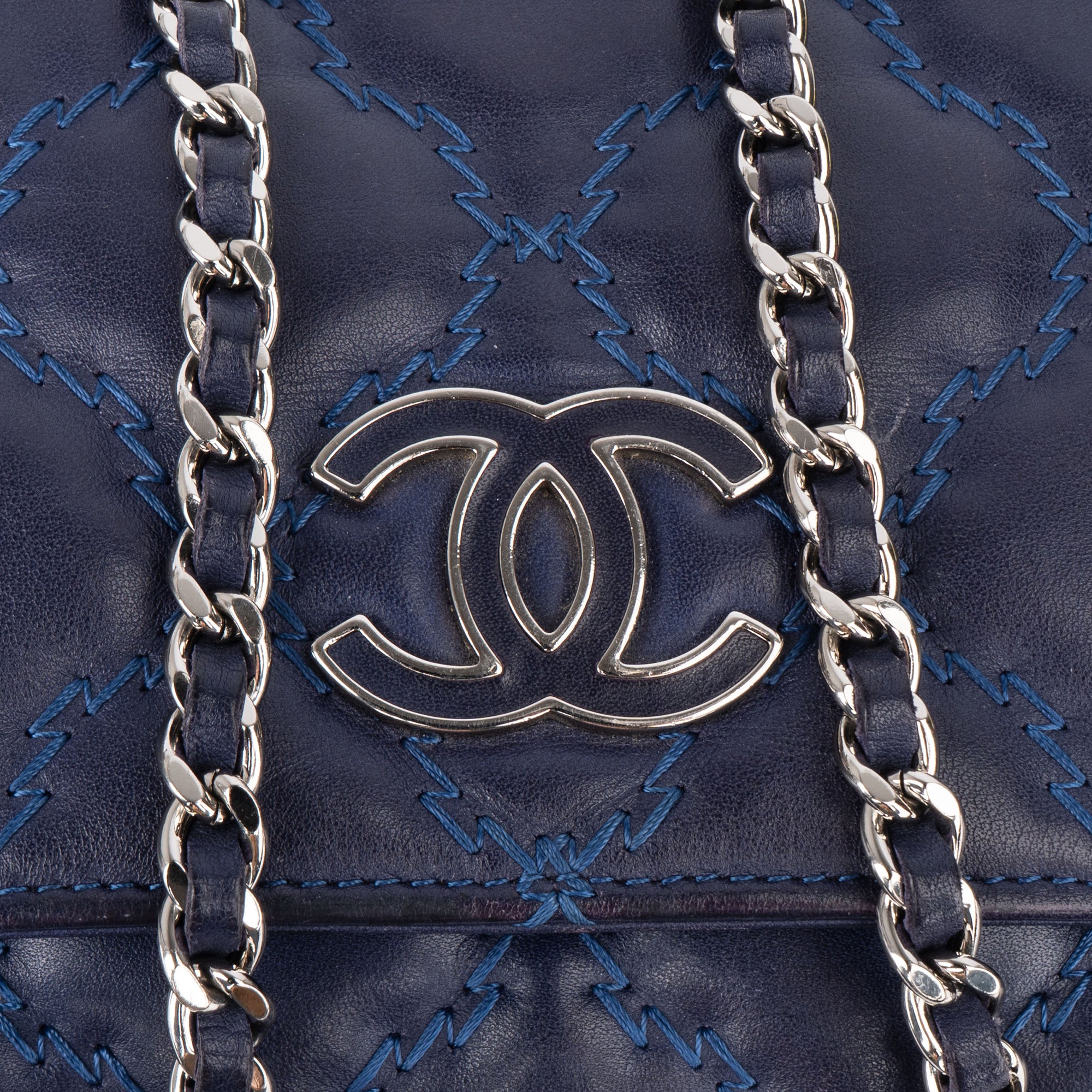 Chanel Bleu Quilted Stitch Lambskin Wallet On Chain Crossbody Bag - vintageandkickz
