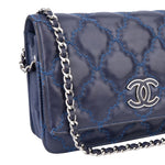 Chanel Bleu Quilted Stitch Lambskin Wallet On Chain Crossbody Bag - vintageandkickz