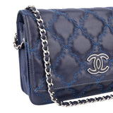 Chanel Bleu Quilted Stitch Lambskin Wallet On Chain Crossbody Bag - vintageandkickz