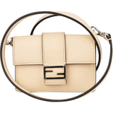 Fendi White Leather Micro FF Baguette Crossbody Bag