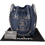 Chanel Bleu Caviar Leather Deauville Bucket Crossbody Bag - vintageandkickz