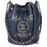 Chanel Bleu Caviar Leather Deauville Bucket Crossbody Bag - vintageandkickz