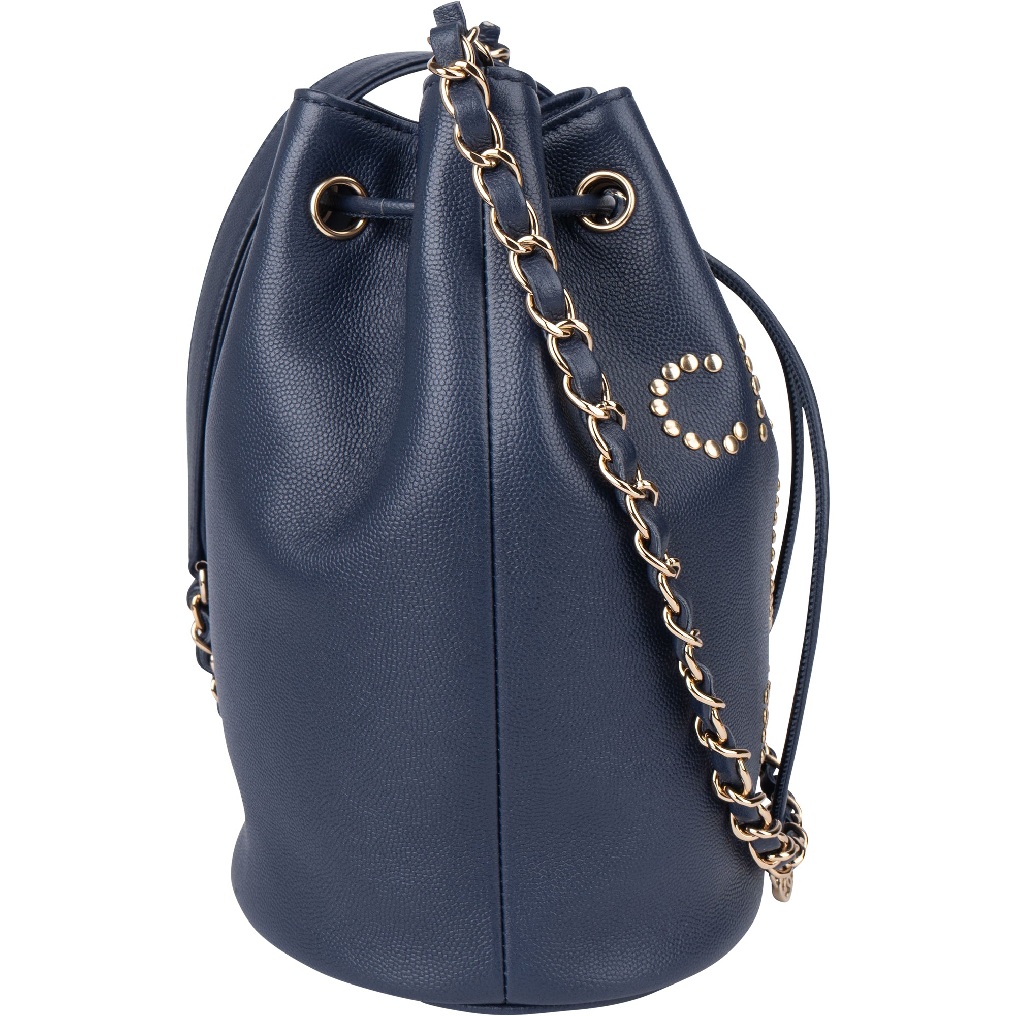 Chanel Bleu Caviar Leather Deauville Bucket Crossbody Bag - vintageandkickz