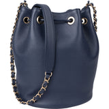 Chanel Bleu Caviar Leather Deauville Bucket Crossbody Bag - vintageandkickz
