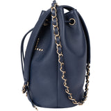 Chanel Bleu Caviar Leather Deauville Bucket Crossbody Bag - vintageandkickz