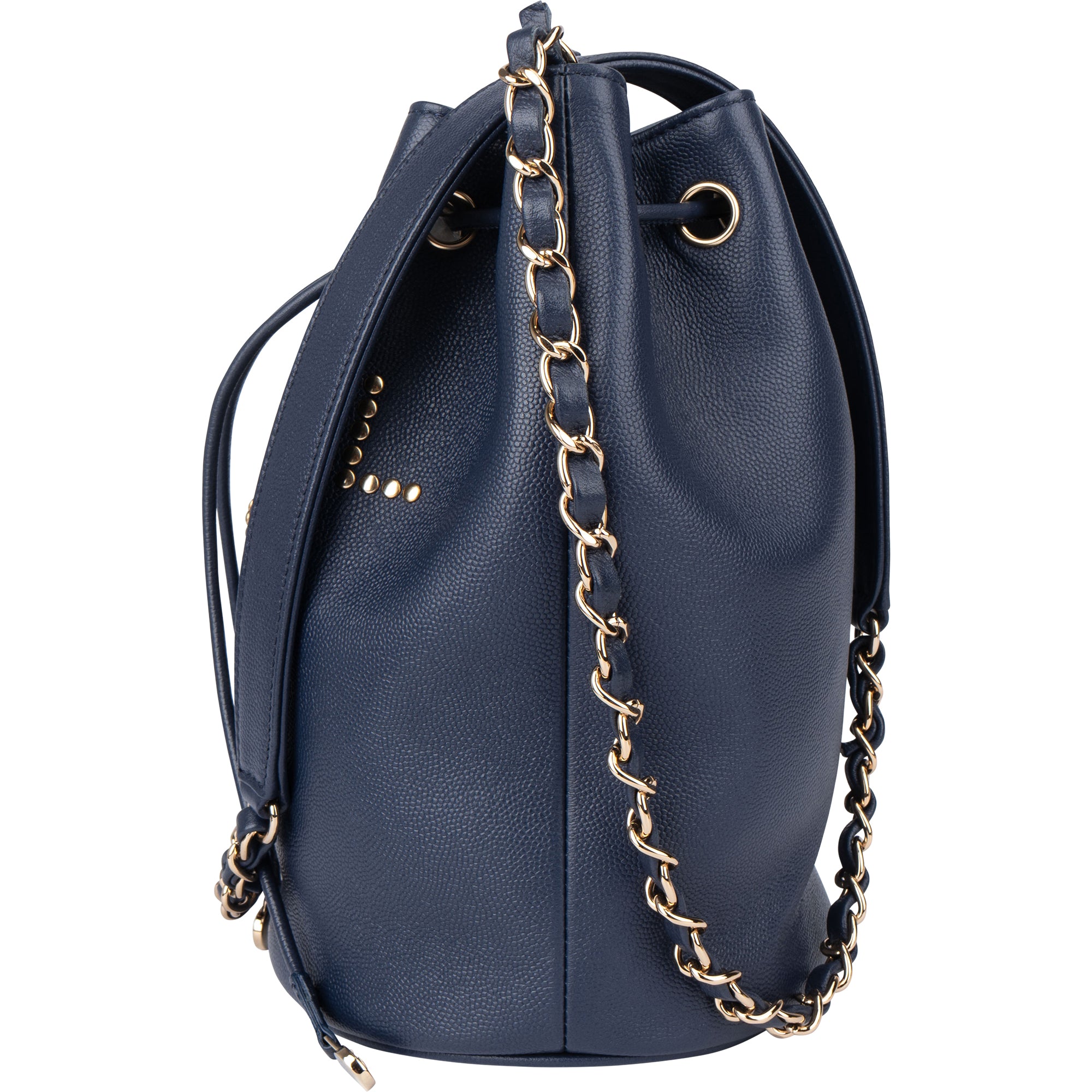 Chanel Bleu Caviar Leather Deauville Bucket Crossbody Bag - vintageandkickz