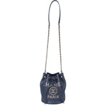 Chanel Bleu Caviar Leather Deauville Bucket Crossbody Bag - vintageandkickz