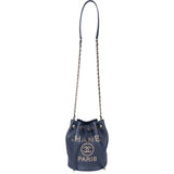 Chanel Bleu Caviar Leather Deauville Bucket Crossbody Bag - vintageandkickz