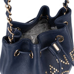 Chanel Bleu Caviar Leather Deauville Bucket Crossbody Bag - vintageandkickz