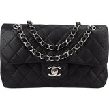 Chanel Quilted Lambskin Palladium Small Double Flap Crossbody Bag