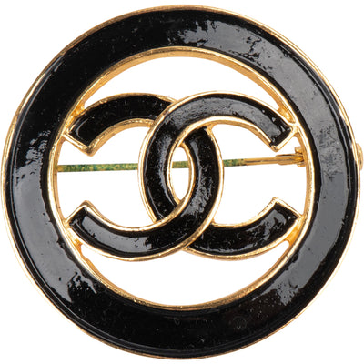Chanel Black Emaille Circle CC Brooch