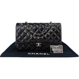 Chanel Quilted Lambskin Palladium Jumbo Double Flap Crossbody Bag