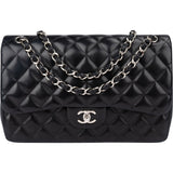 Chanel Quilted Lambskin Palladium Jumbo Double Flap Crossbody Bag
