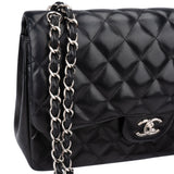Chanel Quilted Lambskin Palladium Jumbo Double Flap Crossbody Bag