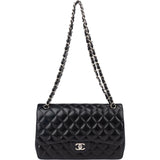 Chanel Quilted Lambskin Palladium Jumbo Double Flap Crossbody Bag