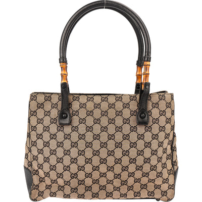 Gucci GG Monogram Bamboo Handbag - vintageandkickz