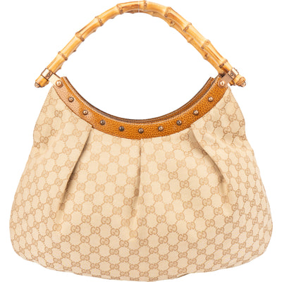 Gucci GG Monogram Bamboo Handbag - vintageandkickz