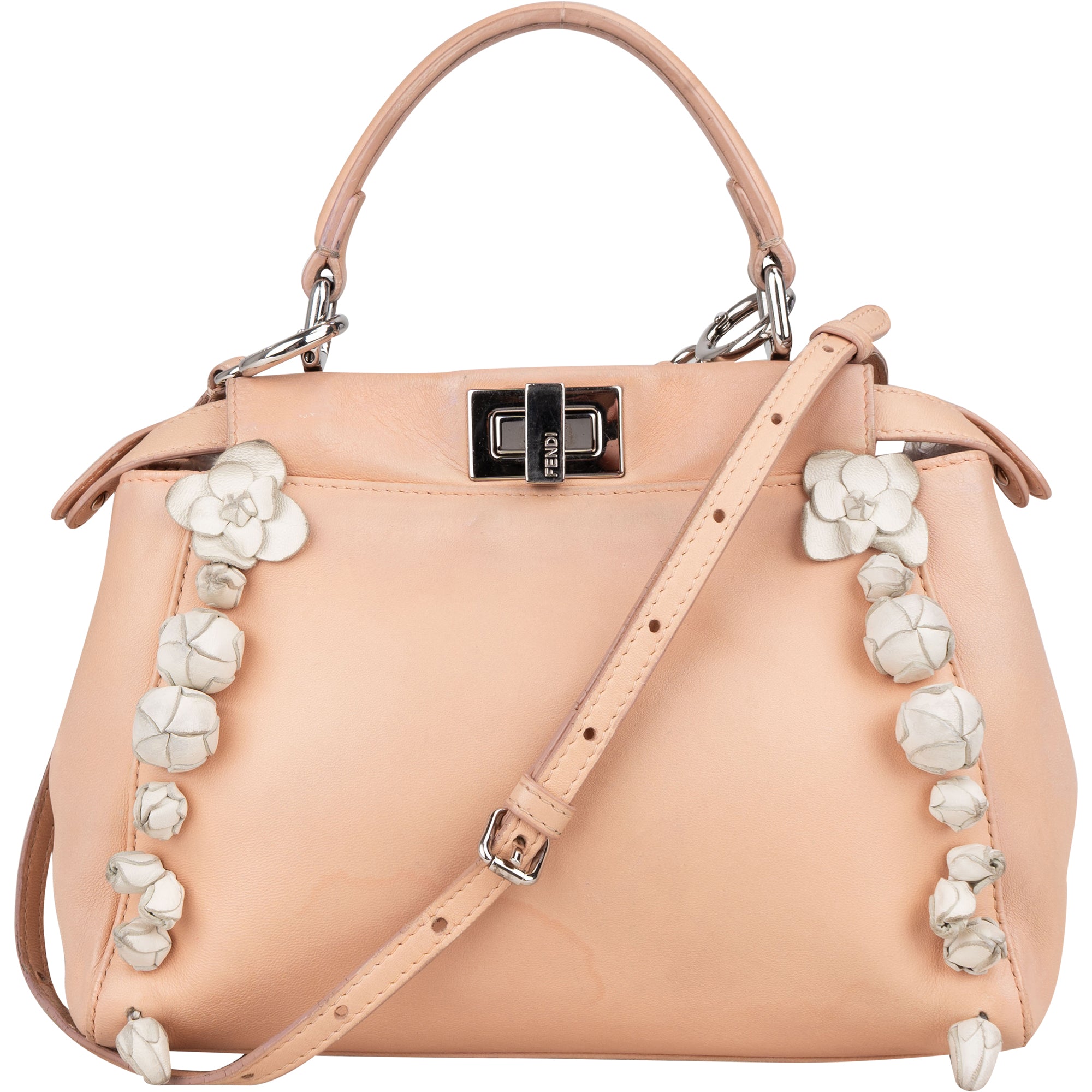 Fendi Pink Leather Flower Peekaboo Handbag - vintageandkickz