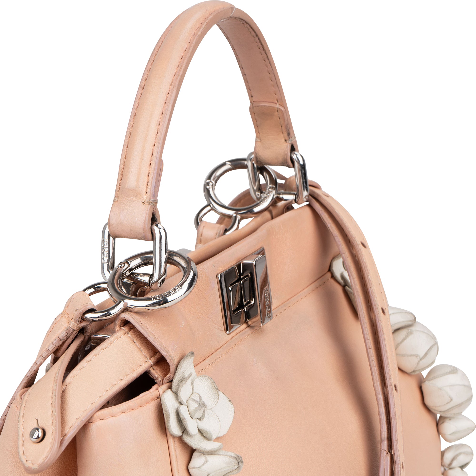 Fendi Pink Leather Flower Peekaboo Handbag - vintageandkickz