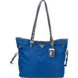 Prada Blue Nylon Saffiano Leather Shopper Handbag