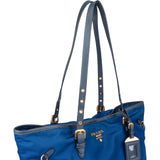 Prada Blue Nylon Saffiano Leather Shopper Handbag